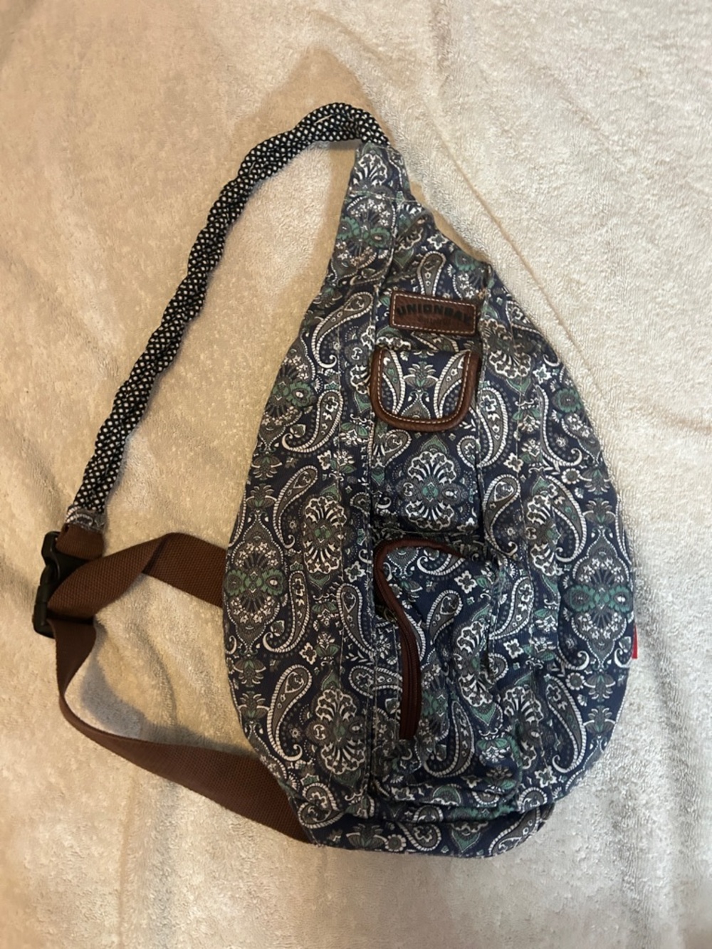 UNIONBAY Navy and Green Paisley Sling Bag